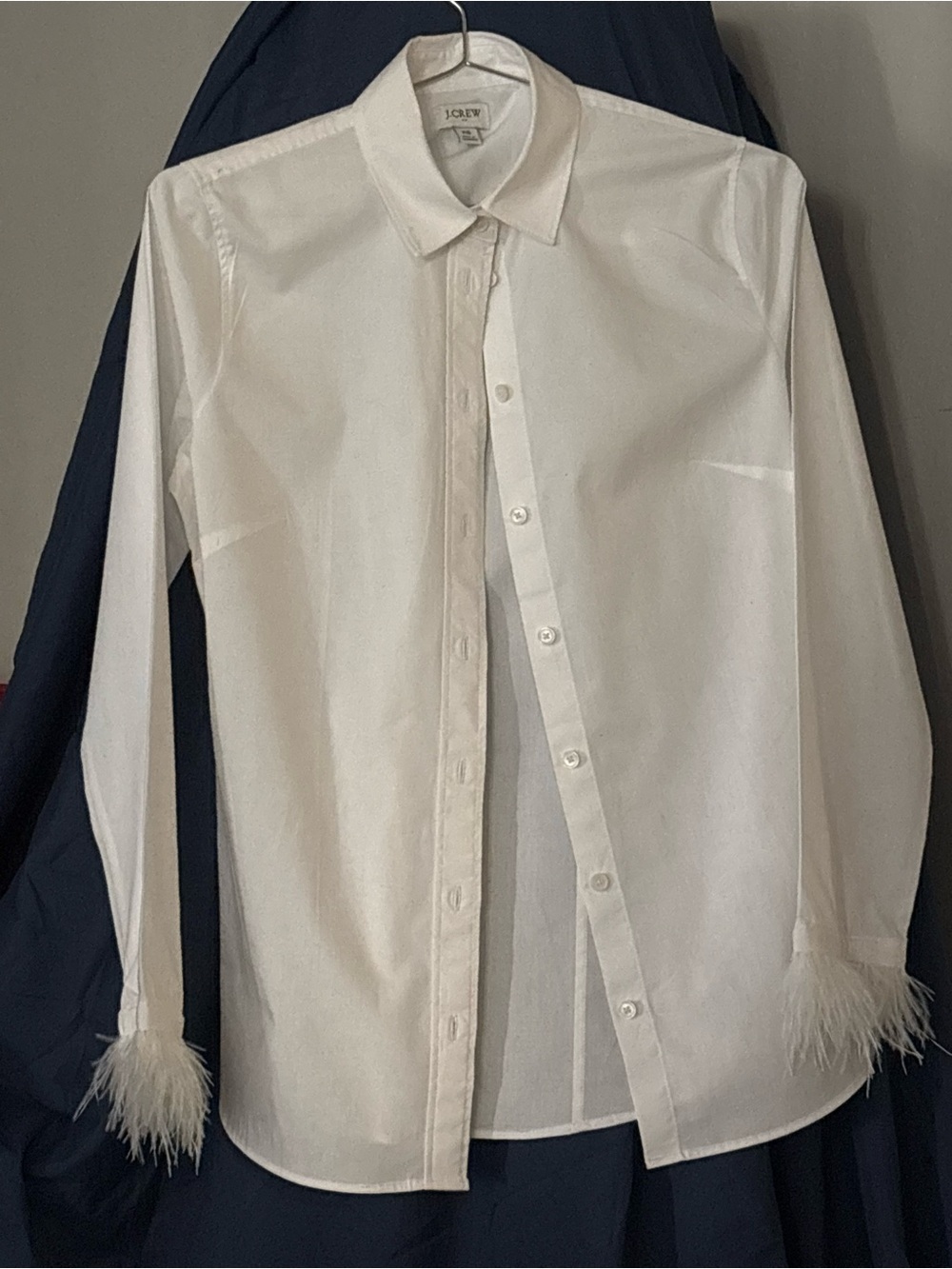 J.Crew White Feather Trim Cuff Button Up Cotton Poplin Shirt Top XS